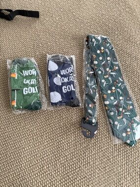 Golf-Themed Lot! Tie and Novelty Golf Socks Set - Green and Navy